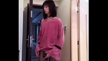 Asian Ladyboy masturbating her dick flashing it to a woman, and cum