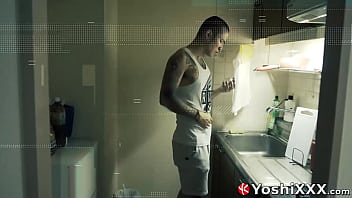 Japanese kinkster Yoshi Kawasaki gapes during rough solo