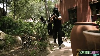 Squirting lesbian duo seduced by busty MILF