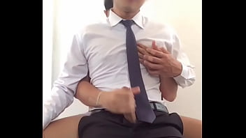 Asian office man jerking off and cum control