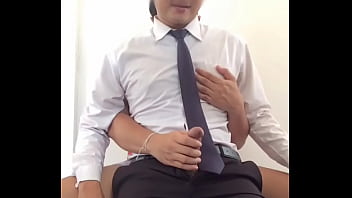 Asian office man jerking off and cum control