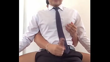 Asian office man jerking off and cum control