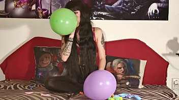 Baloon blowing &amp_ popping by teen girl pt2 HD