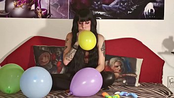 Baloon blowing &amp_ popping by teen girl pt2 HD