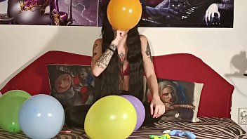Baloon blowing &amp_ popping by teen girl pt2 HD