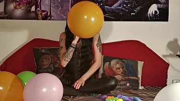 Baloon blowing &amp_ popping by teen girl pt2 HD