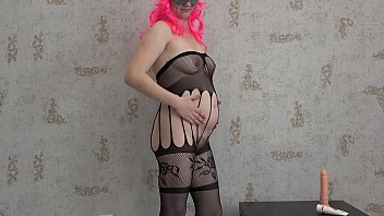 Milf in early pregnancy masturbates with a dildo. Big hairy pussy and hairy anal. Amateur fetish.