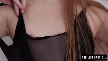 Redhead teen that loves bondage fingers herself hard