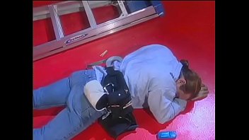 Handsome installation fitter has crashed downstairs from maintenance stand and young brunette gal Haley Paige decided to apply first aid to him