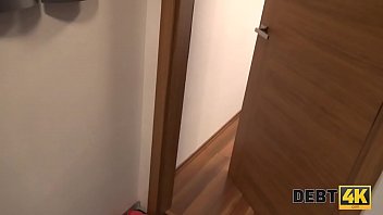 DEBT4k. Unemployed brunette has debts thats why she undresses