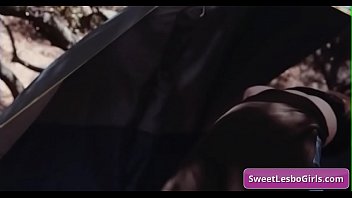 Amazing teen lesbian babes Aiden Ashley, Abigail Mac make out in a tent in the woods