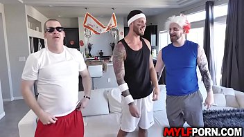 Sporty MILF Katie Morgan invited her guy friends to watch a game in her house.She seduces one of them and started a hot sex at the kitchen.