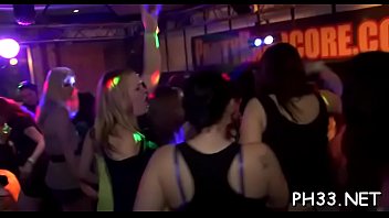 Plenty of gangbang on dance floor blow jobs from blondes with sperm at face