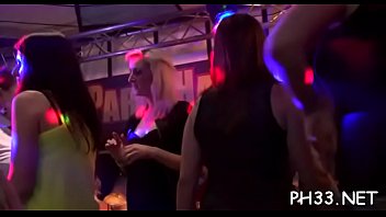 Plenty of gangbang on dance floor blow jobs from blondes with sperm at face