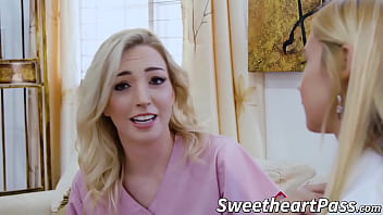 Young bimbo seduces busty lesbian doctor and licks her twat