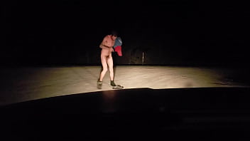 Voyeur by road and driving naked with soft cock and sexy body