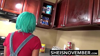 HD Face Sitting Sibling Msnovember Get Missionary Fuck Inside Her Young Black Pussy, Green Haired Step Sister Nailed By Rough Neck Step Brother In Kitchen on Sheisnovember