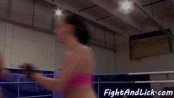 Lesbo babe fingering herself after wrestling