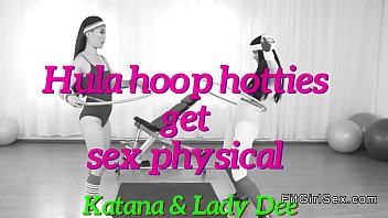 Lesbians works out hula hoops at gym