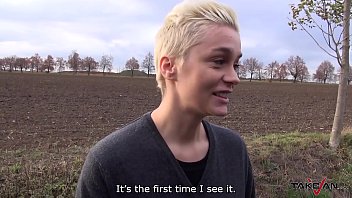 Naked blonde running thru the field rescued by horny stranger in van