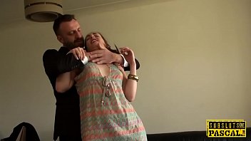 Euro bdsm sub slapped while roughly fucked