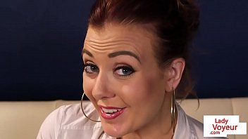 Busty british voyeur instructing sub to jerk