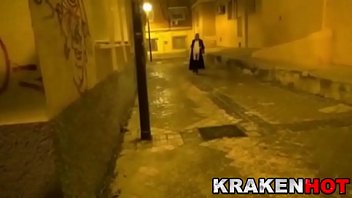 Strange BDSM video of a hot brunette showing her tits outdoor