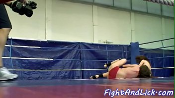 Wrestling lesbian strapon fucking a babe