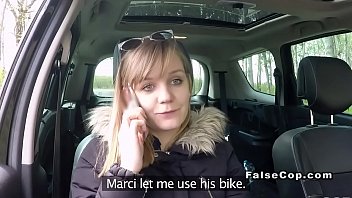 Blonde sucks and fucks fake cop in his van