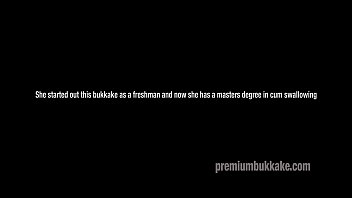 Premium Bukkake - Alma swallows 64 huge mouthful cum loads