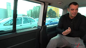 Pussy loving bitch came to van with stranger when see girl in there