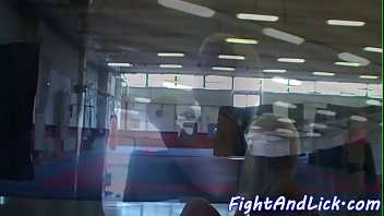 Wrestling cuties pussytoying in a boxing ring