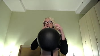Blow big balloon and pop with long nails