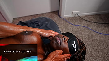 Thick dark skin woman gets her big tits and big clit massaged