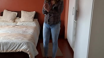 First time that stepson cums in my ass with jeans on, his huge cock fills me with milk