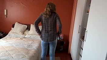 First time that stepson cums in my ass with jeans on, his huge cock fills me with milk
