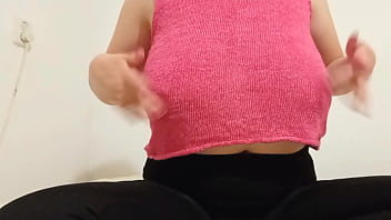 Cowgirl in pink top plays with big boobs - DepravedMinx