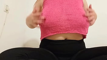 Cowgirl in pink top plays with big boobs - DepravedMinx