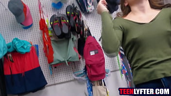 Skinny teen has to fuck mall cop not to go to jail