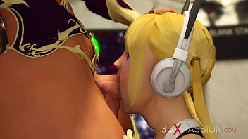 A cute gamer girl gets her ass fucked hard by a sexy dickgirl in the gaming bedroom