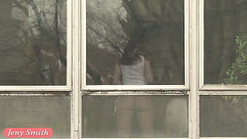 Jeny Smith teasing the strangers thru the window