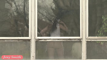 Jeny Smith teasing the strangers thru the window