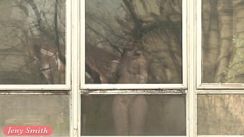 Jeny Smith teasing the strangers thru the window