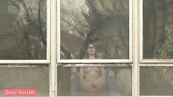 Jeny Smith teasing the strangers thru the window