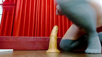 Kinky Tgirl FloozyJezebelle slamming giants dildos deep in her ass