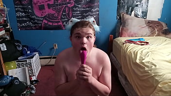 Puppy boy sucks and gets fucked by his toy vibrator