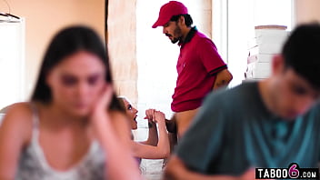 Teen tutor fucks the pizza delivery guy in the same room as her students