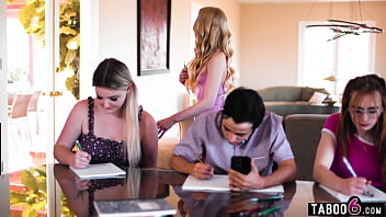 Teen tutor fucks the pizza delivery guy in the same room as her students