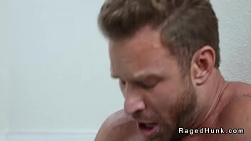 Muscular gays hard anal fuck in public mens room