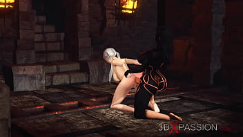 Big tits super slut has hard anal sex with hot shemale futanari in the dark dungeon